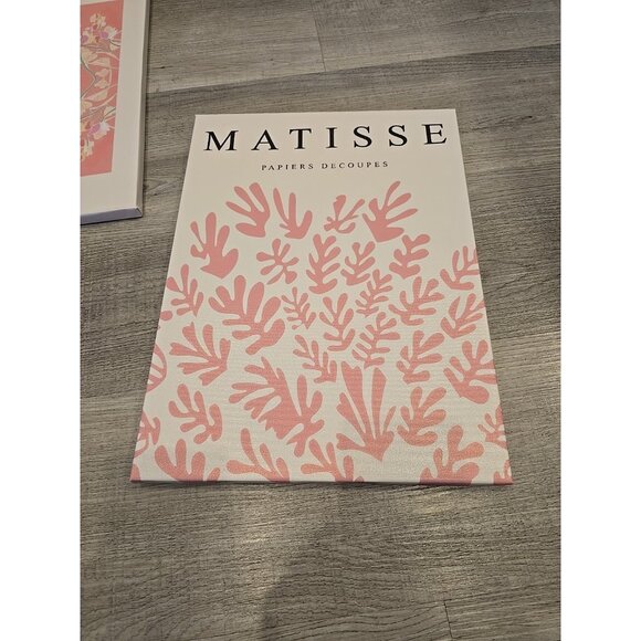 Abstract Floral Wall Art Pink White FLOWERS Matisse 3-Piece Set Canvas on Frame - Picture 3 of 5